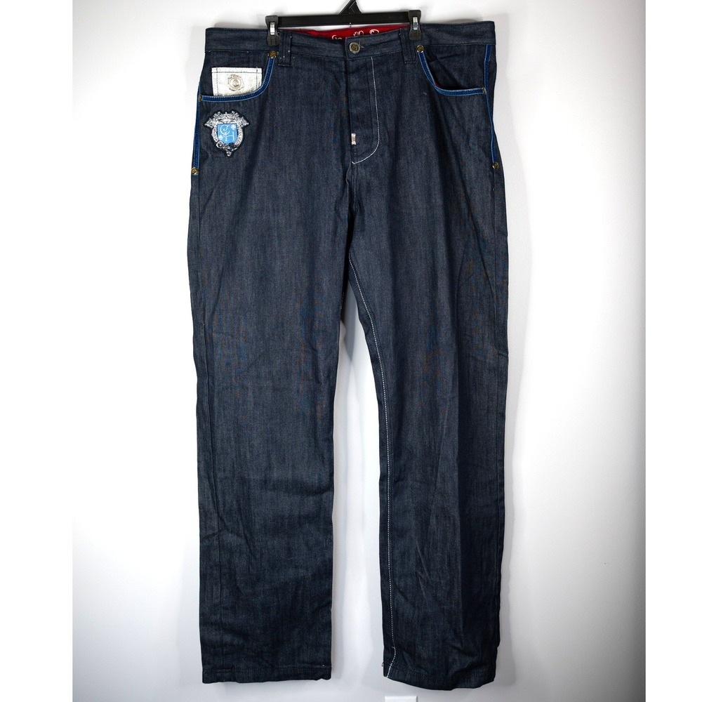 Crown Holder Jeans Men 42 Dark Blue Y2k Regius Vestio Embroidered Hip Hop Grunge